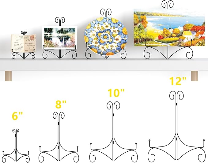 Iron Plate Stand for Display with Folding Design, Picture Stands for Tables, 12 Inch Large Easels for Displaying for Book, Art Piece, Photo and Platter, 12’’ Black, 2-Pack