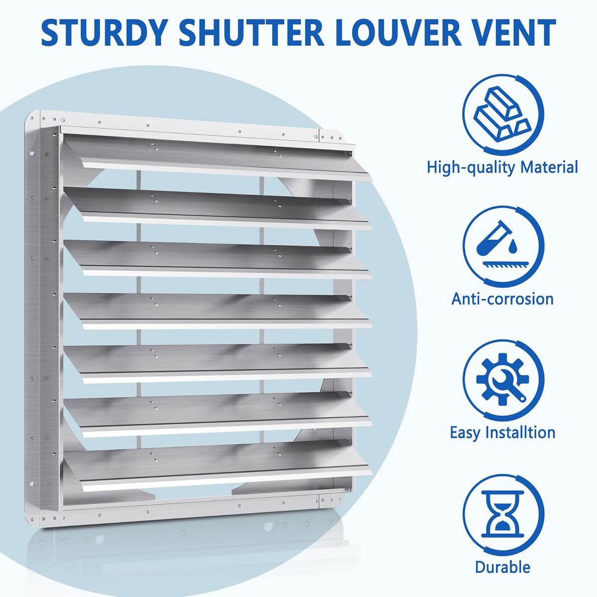 30 Inch Galvanized Shutter Exhaust Louver Vent, Automatic Gravity Shutter Louver Vent for Home Attics, Workshops, Barn, Greenhouse (Motor&Blades are not Included)