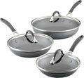 Circulon A1 Series with ScratchDefense Technology Nonstick Induction, Frying Pans/Skillets with Lids, Metal Utensil Safe, Skillet Set w/Lid (8.5", 10" & 12") - Graphite