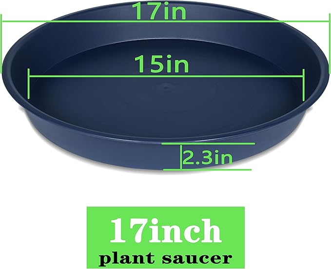 2 Pack of 16 17 inch Plant Saucer (15 inch Base), 2.3" Depth, Plant Trays for Pots, Plastic Plant Saucers for Indoors, Flower Pot Drip Trays for Planter (17", Blue)
