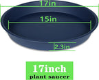 2 Pack of 16 17 inch Plant Saucer (15 inch Base), 2.3" Depth, Plant Trays for Pots, Plastic Plant Saucers for Indoors, Flower Pot Drip Trays for Planter (17", Blue)