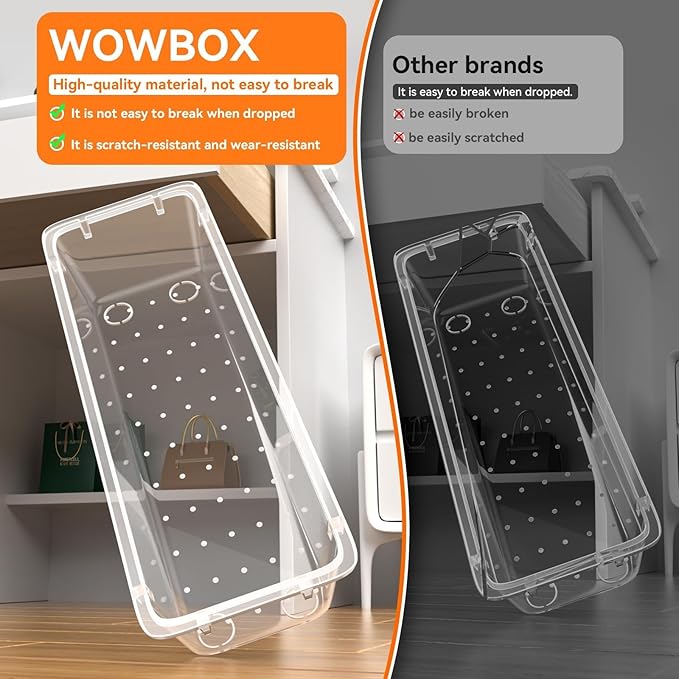 WOWBOX 40 PCS Clear Plastic Drawer Organizer Set, 4 Sizes Desk Drawer Organization and Storage Containers for Makeup, Cosmetics, Jewelry and Gadgets in Kitchen, Bathroom, Bedroom, Office, Clear