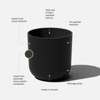 Veradek Round Black Plastic Planter Pots for Indoor/Outdoor Garden Use, with Drainage Holes, Suitable for Small to Large Succulent Plants, Flowers, Modern Interior Plants