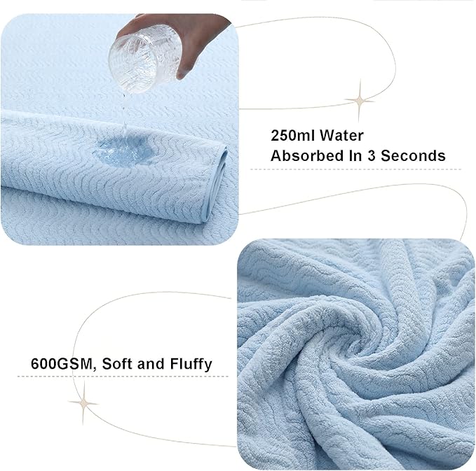 Blue Bathroom Towels Set Of 4, 35x70 Inches Oversized Bath Towels Extra Large Microfiber Shower Towels Textured Ultra Soft Absorbent Quick Dry Towel Bath Sheets Towels For Adults Bathroom Hotel Spa