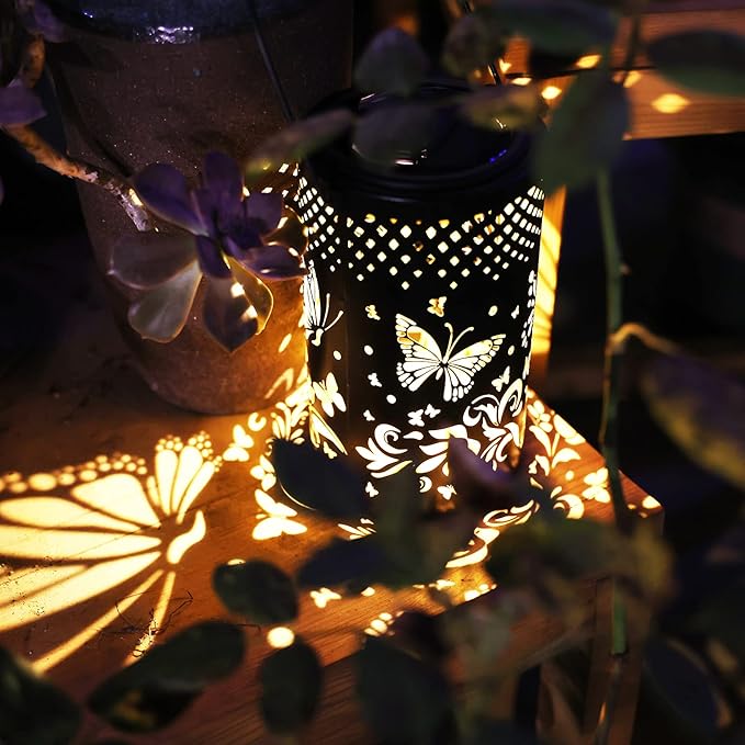 Solar Lanterns Outdoor Waterproof Butterfly Garden Decor Gifts for Women Mom Grandma Hanging Solar Lights Metal Decoration Outside for Yard, Patio, Backyard, Porch