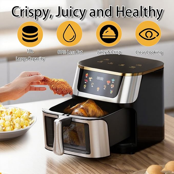 10L Air Fryer, Beelicious 8-In-One 10QT Air Fryers, with Viewing Window, Shake Reminder, 450°F Digital Airfryer with Flavor-Lock Tech, Dishwasher-Safe & Nonstick, Fit for 1-5 People