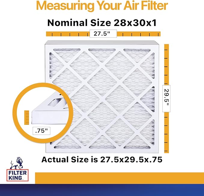 Filter King 28x30x1 Air Filter | 4-PACK | MERV 13 HVAC Pleated A/C Furnace Filters | MADE IN USA | Actual Size: 27.5 x 29.5 x .75"