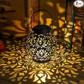 Outdoor Solar Hanging Lantern Lights Metal LED Decorative Lamp for Garden Patio Courtyard Lawn and Table with Hollowed-Out Design (Bronze)
