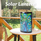 Hanging Solar Lantern Outdoor Waterproof Peacock Solar Lights Glass Tabletop Decorative Lamp for Outdoor Patio Garden Outside Yard Decor