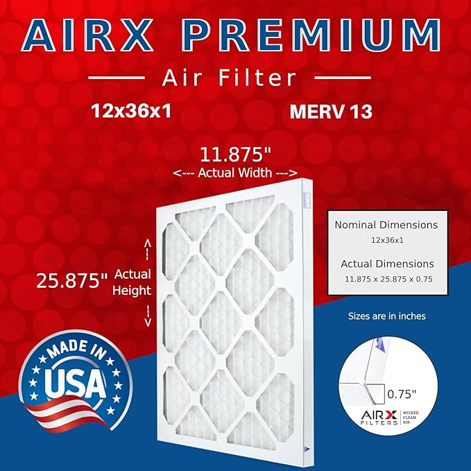 AIRX FILTERS WICKED CLEAN AIR. 12x36x1 Air Filter MERV 13 Electrostatic Pleated Air Conditioner Filter 6 Pack HVAC AC Furnace Filters