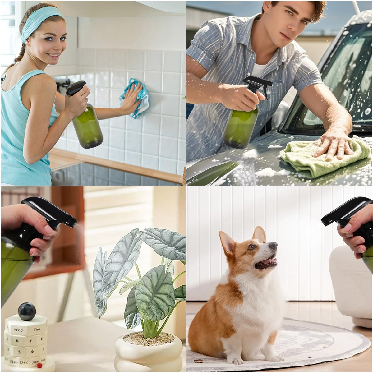 Calvalor Cleaning Spray Bottles for Plants Misters Inside, 2 Pack 16.9 oz Squirt, Water Spray Bottle Mist Sprayer, No Leak Hair Mister Empty Adjustable Nozzle (Green)