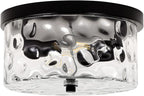 LamQee 9.8" Small Flush Mount Ceiling Light With Clear Hammered Glass, Black Hallway Light Fixtures Ceiling Mount for Bathroom, 2-Lights Farmhouse Close To Ceiling Light Kitchen Foyer Entryway Bedroom