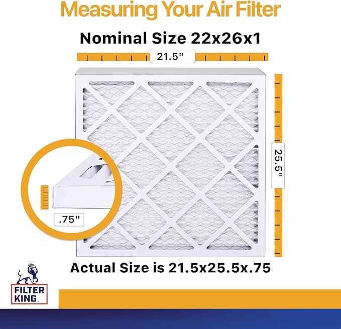 Filter King 22x26x1 Air Filter | 6-PACK | MERV 13 HVAC Pleated A/C Furnace Filters | MADE IN USA | Actual Size: 21.5 x 25.5 x .75"