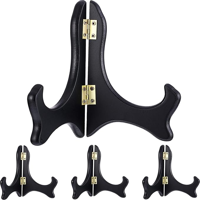 Tatuo 4 Pack Black Wooden Display Stand Plate Stands (5 Inch, Black)