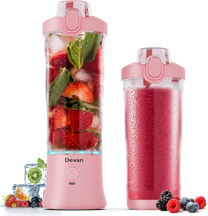 Pink Portable Blender - 270W USB Rechargeable, 20 oz BPA-Free Cup & Travel Lid for Shakes & Smoothies