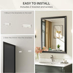 48x32 Inch Black Bathroom Mirror for Wall, Thick Metal Framed Rectangle Mirrors for Over Sink, Bedroom, Living Room, Entryway, Anti-Rust, HD Tempered Glass