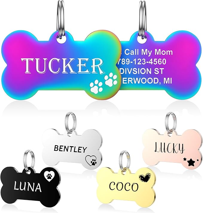 YEHANTI Personalized Dog Tags Engraved for Pets - Stainless Steel Custom Dog Cat Tag with Various Cute and Beautiful Icons, Double Sided Engraved Pet ID Tags Dog Name Tag, Bone