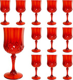 Plastic Wine Glasses，Plastic Goblets Vintage Style Cordial Drinking Glasses for Wedding Reception, Grand Event Party Supplies (12, Red)