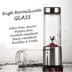 Portable Smoothie blender ROSEVIEW Glass bottle USB rechargeable mini Handheld Ice Shakes Cup 2 speed blend juicer Cordless Personal smoothies maker Fruit mixer (Stainless)
