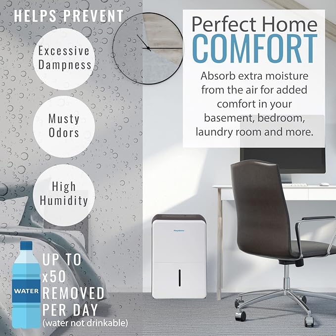 Keystone Energy Star 50-Pint Portable Dehumidifier for Basement, Garage, Living Room, and Extra Large Rooms up to 4,500 Sq.Ft., Quiet Dehumidifier for Home with Auto-Shutoff, Timer, and LED Display