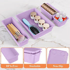 25 PCS Plastic Drawer Organizer Set, 4-Size Versatile Organizer Trays & storage Bins for Makeup, Jewelry, and Gadgets in Bathroom, Bedroom and Office, Purple