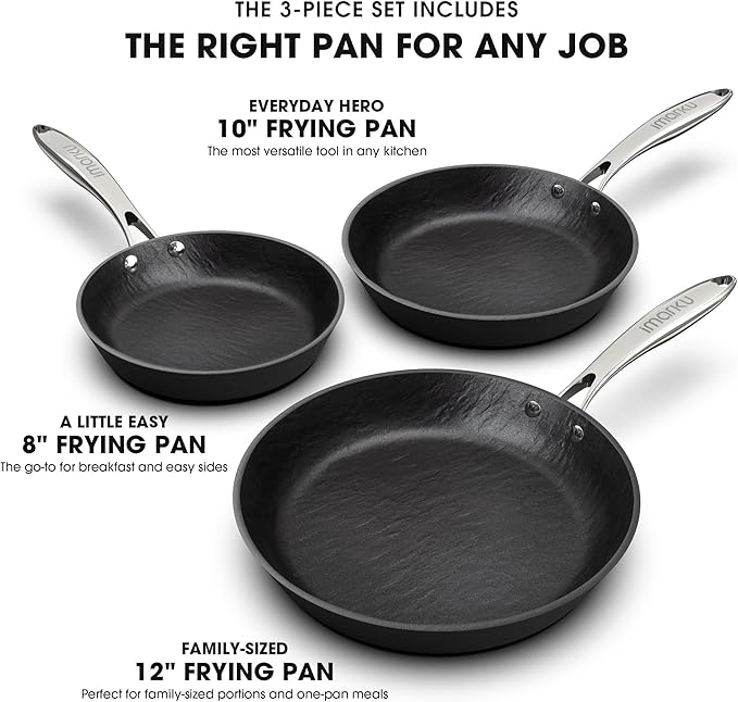 imarku Non Stick Frying Pans - 8&10&12 inch Nonstick Frying Pan Set with Cool Stainless Steel Handle,Disherwasher Safe skillets,Professional Frying Pans Set, Best Gifts