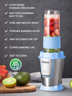 Personal Blender, Electric Shake Bottle with 2 x 20oz Travel Bottle and Coffee/Spices Jar, Portable Shaker Cups for Protein Shakes, 500W Single Serve Blender for Shakes and Smoothies, Sports(Blue)