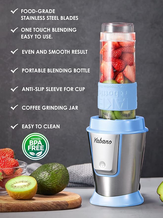 Personal Blender, Electric Shake Bottle with 2 x 20oz Travel Bottle and Coffee/Spices Jar, Portable Shaker Cups for Protein Shakes, 500W Single Serve Blender for Shakes and Smoothies, Sports(Blue)