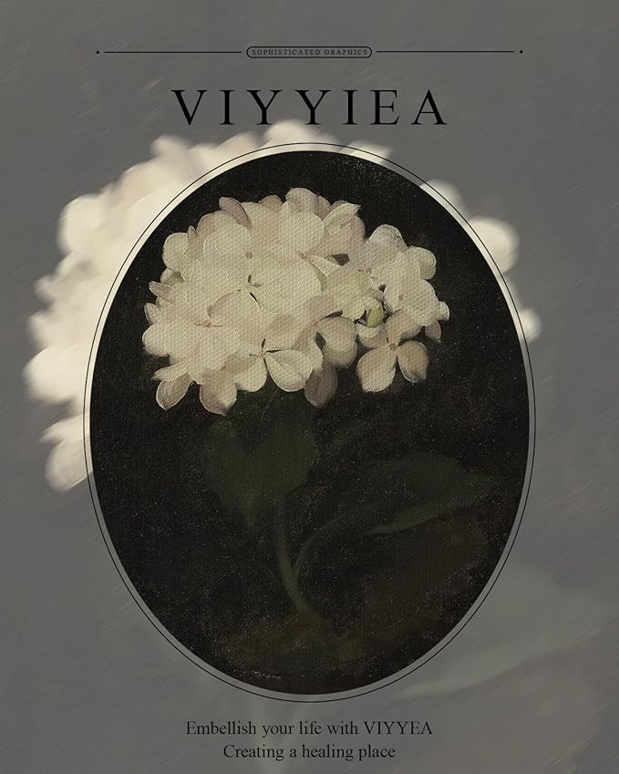 VIYYIEA Gold Framed Wall Art Canvas Print Home Decor Vintage Flower Prints Room Aesthetic White Hydrangea Oil Painting Picture Gifts Bedroom Bathroom Floral Wall Decor Kitchen Farmhouse Office 13x16in