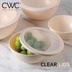 COOK WITH COLOR Mixing Bowls with Lids - 12 Piece Plastic Nesting Bowls Set includes 6 Prep Bowls and 6 Lids, Non Slip Bottom and Embossed Design - Microwave Safe (Cream)