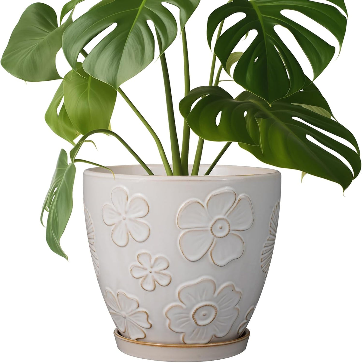 Ceramic Planter 8 Inch Plant Pot with Drainage Hole and Saucer Ceramic Pots for Indoor Plants Outdoor Large Flower Pot for Home Decor White