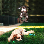 KAIXOXIN Garden Solar Lights Metal Dog Crackle Glass Globe Stake Light,Waterproof Warm White LED Solar Path Lights (Dog-Bronze)