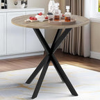 Unovivy 31.5" Small Round Dining Table for 2-4, Space Saving Circle Kitchen Dinner Table, Industrial Mid Century Modern Dining Room Desk for Kitchen, Apartment, Natural Oak