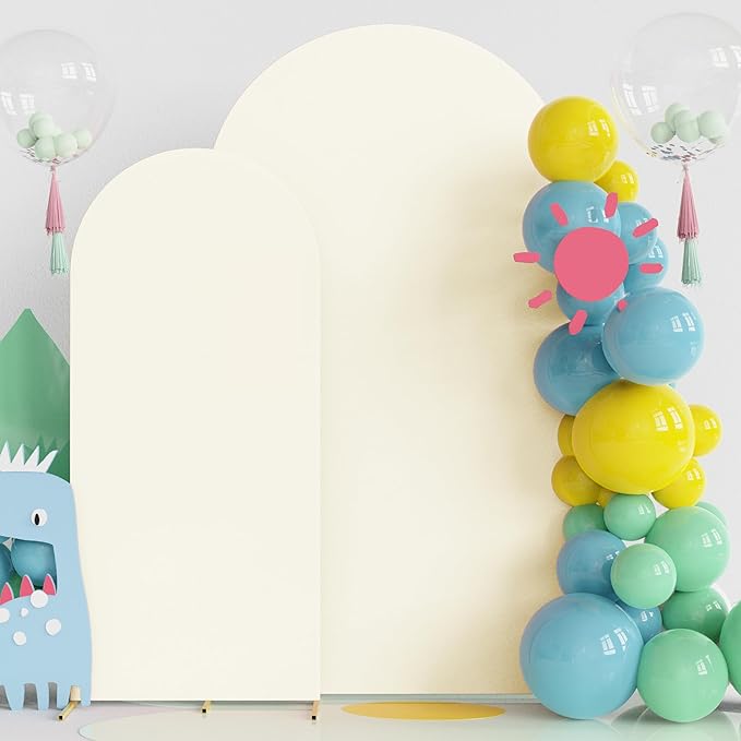 Fomcet Set of 2 Wedding Arch Cover 6FT, 7.2FT Ivory 2-Sided Round Top Spandex Arch Backdrop Cover Fitted Fabric for Birthday Party Baby Shower Wedding Arch Stand Decoration
