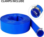 DAVCO 2" x 25 ft Pool Backwash Hose, Heavy Duty Reinforced Blue PVC Lay Flat Water Discharge Pump Hoses For Swimming Drain Pools and Clean Filters,with 1 Clamp