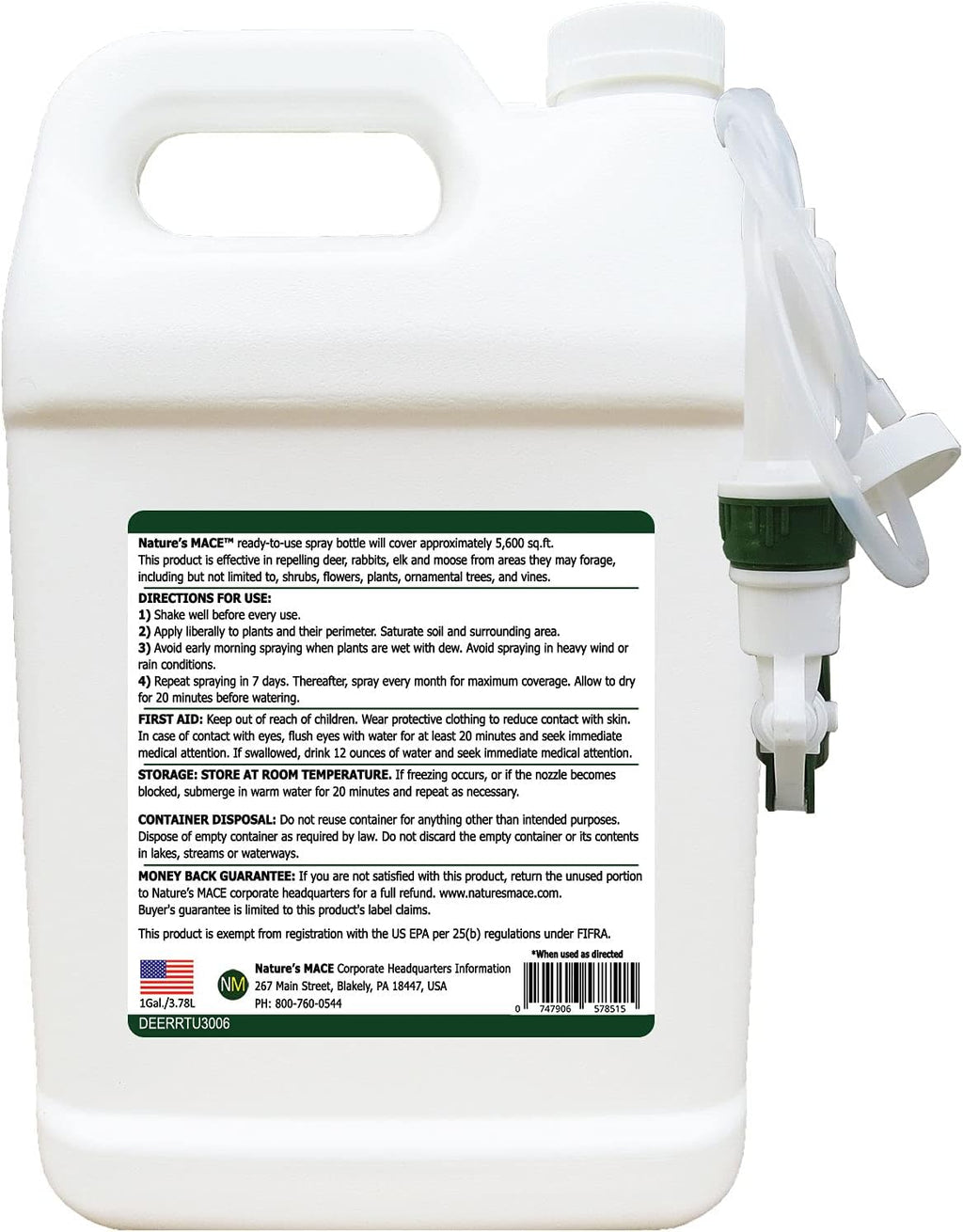 Nature’s MACE Deer and Rabbit Mace, Deer Repellent Spray, 1 Gallon, Deer Repellent for Plants, Flowers, Lawns, & Gardens, Deer Deterrent, All-Season Protection, Protect Plants Fast, Pet & Plant Safe