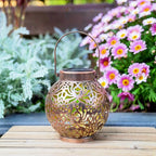 Outdoor Solar Hanging Lantern Lights Metal LED Decorative Lamp for Garden Patio Courtyard Lawn and Table with Hollowed-Out Design (Bronze)