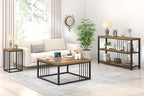 FOLUBAN Modern Coffee Table, Square Center Table for Living Room, Industrial Rustic Wood and Metal Cocktail Tea Table, 31.5 Inch, Brown