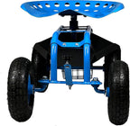 Sunnydaze Rolling Garden Cart with Seat - Garden Stool with Wheels and Adjustable 360-Degree Swivel Seat - Utility Tool Tray and Storage Basket - Blue