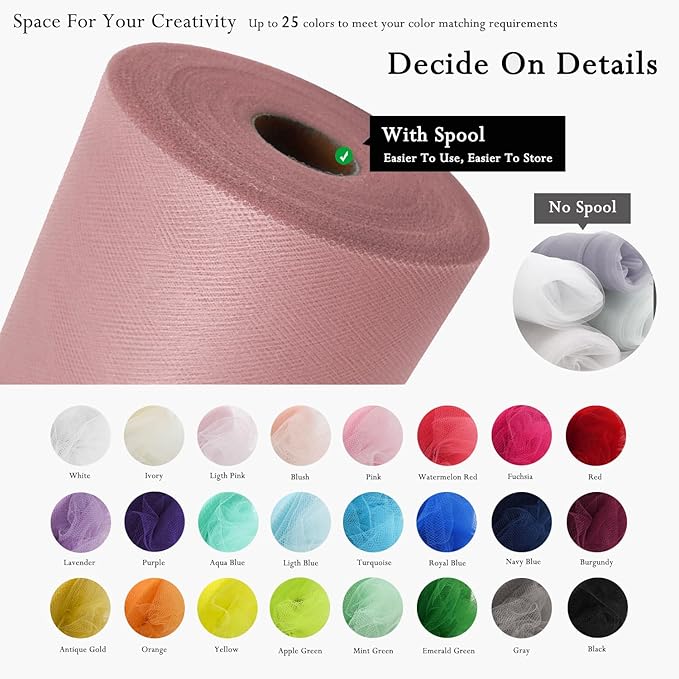 Dusty Rose Tulle Fabric Rolls 54 Inch by 40 Yards Tulle Bolt Spool for Wedding Decorations DIY Tutu Baby Shower Table Skirt Ceiling Decor Birthday Party Craft Supplies