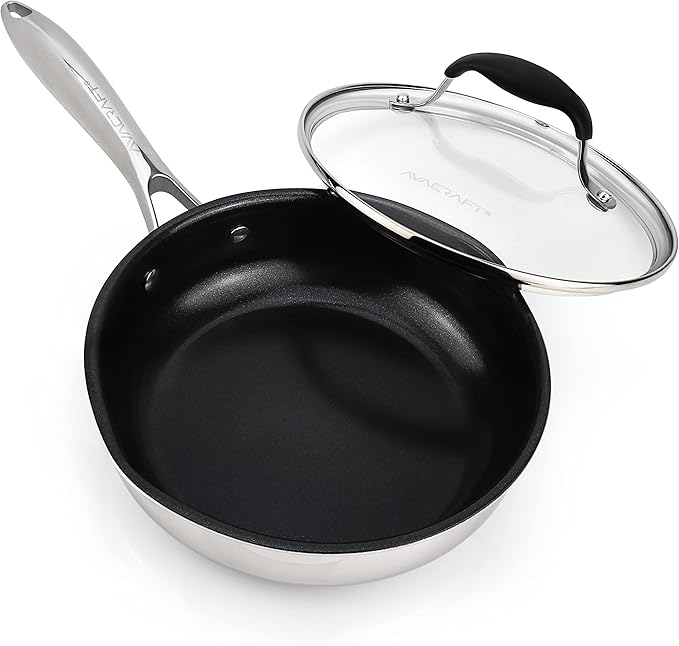 AVACRAFT Ceramic Nonstick Frying Pan with Lid, Egg Pan, Ceramic Nonstick Skillet, 100% PFOA, PTFE Toxins Free Cooking Pan, Best Ceramic Pans for Cooking (8 inch Non-Stick Frying Pan)