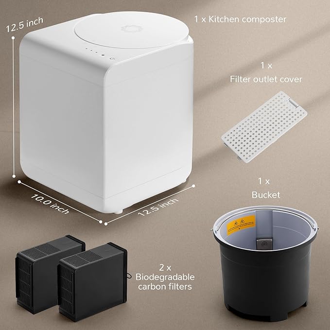 Airthereal R500 Electric Kitchen Composter with SHARKSDEN Tri-Blade | Turns Food Scraps into Dry Fertilizer in 4 Hours | Odorless Countertop Waste Recycler, 2.5L, Dishwasher Safe (Glossy Pearl White)