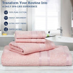 Casa Lino 4 Piece Bath Towel Set | 1 Bath Towel, 2 Wash Cloth, 1 Hand Towels | Bathroom Essentials for New Home, 100% Cotton Luxury Towels, Highly Absorbent Bathroom Set, Blush