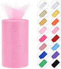 Glitter Tulle Rolls 6” by 50 Yards Sparkle Tulle Fabric Ribbon Sequin Tulle Netting Rolls for DIY Tutu Skirt Wedding Birthday Party Decoration (Pink)