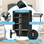 Calmootey Portable Closet Organizers, Clothing Storage, Wardrobe with 6 Shelves and Hanging Rod, Non-Woven Fabric Cover with 4 Side Pockets, Black