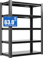 Metal Storage Shelving Heavy Duty, Shelves Unit for Garage, Adjustable 5 Tier Storage Rack, Industrial Utility Shelf for Garage, Warehouse, Basement, Kitchen,15.7"D x 31.5"W x 63"H, Black