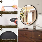 20 Inch Round Mirror - Circle Mirrors for Bathroom, Entryway and Living Room Wall Decor, Modern Hanging Vanity Mirror, Matte Black Circle Decorative Wall Mirror