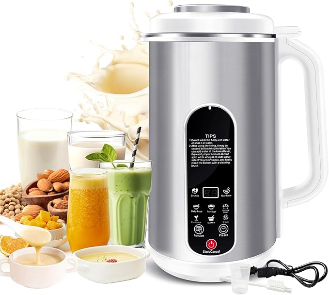 8-in-1 Nut Milk Maker Machine | 40oz Automatic Stainless Steel Milk Maker for Homemade Soy, Almond, Oat Milk, Juice, Baby Food & Non Dairy Beverages | with Delay Start/Keep Warm/Boil Water/Self-Clean