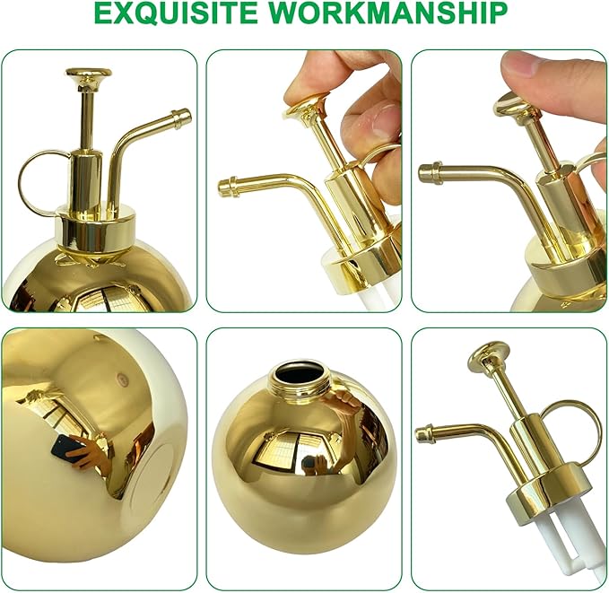 Stainless Steel Plant Sprayer, Small Watering Can, Modern Gardening Tool for Indoor Potted Plants, Gold Color