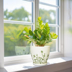 Ceramic Plant Pot 6.8 Inch - Indoor Flower Pot with Drainage Hole and Saucer, Decorative Boho Round Outdoor Indoor Planter, Plant Lover Gifts, Office Home Garden House Decor, White
